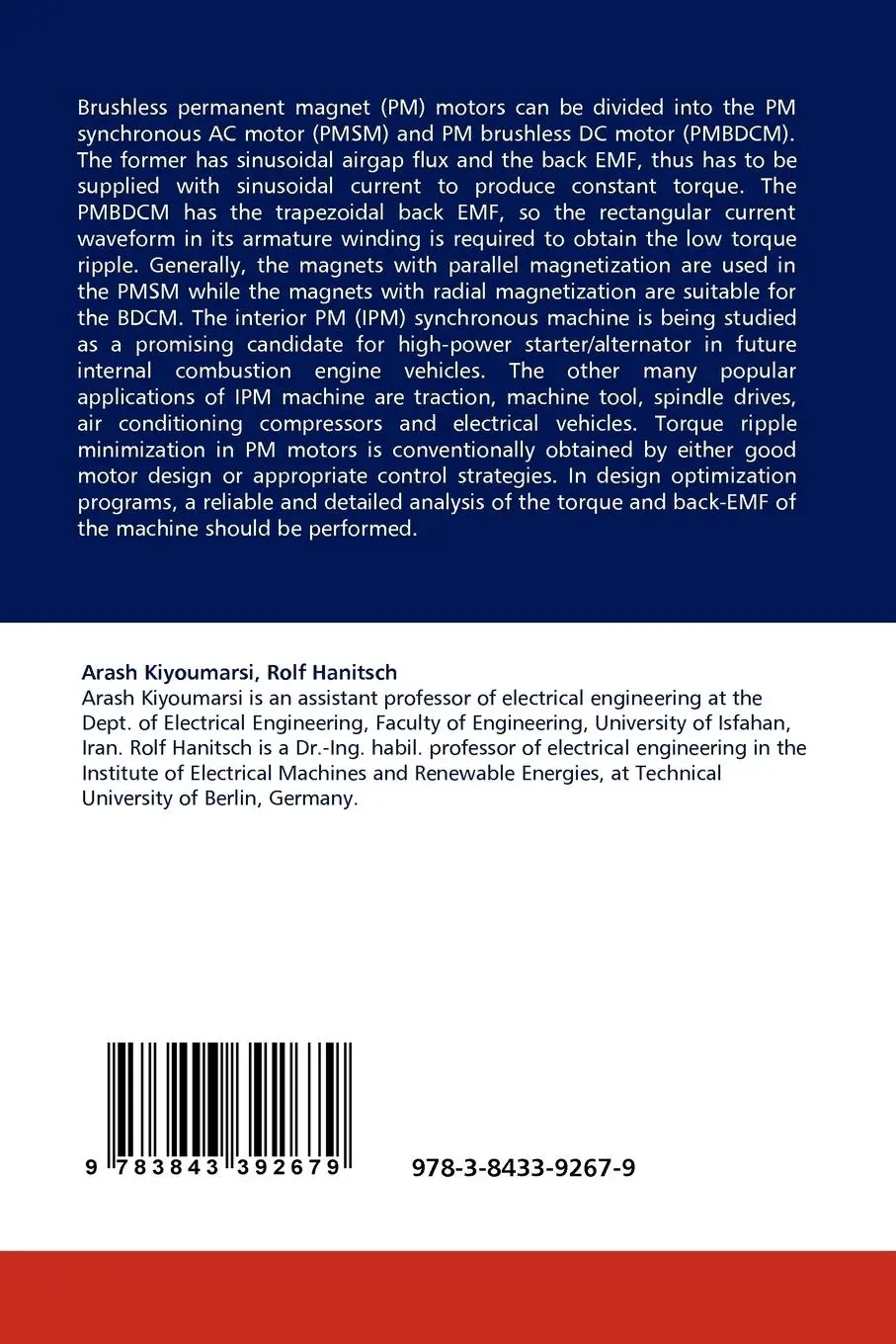 Rückseite: 9783843392679 | Interior Permanent-Magnet Synchronous Motors | Kiyoumarsi (u. a.)