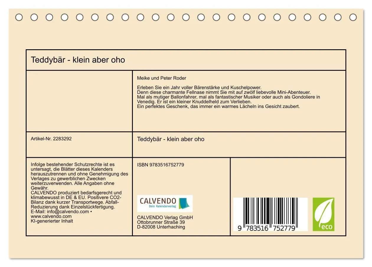 Bild: 9783516752779 | Teddybär - klein aber oho (Tischkalender 2027 DIN A5 quer),...