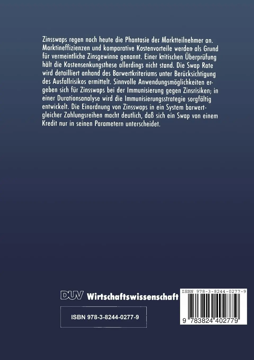Rückseite: 9783824402779 | Zinsswaps | Gerhard Sender | Taschenbuch | xxix | Deutsch | 2014
