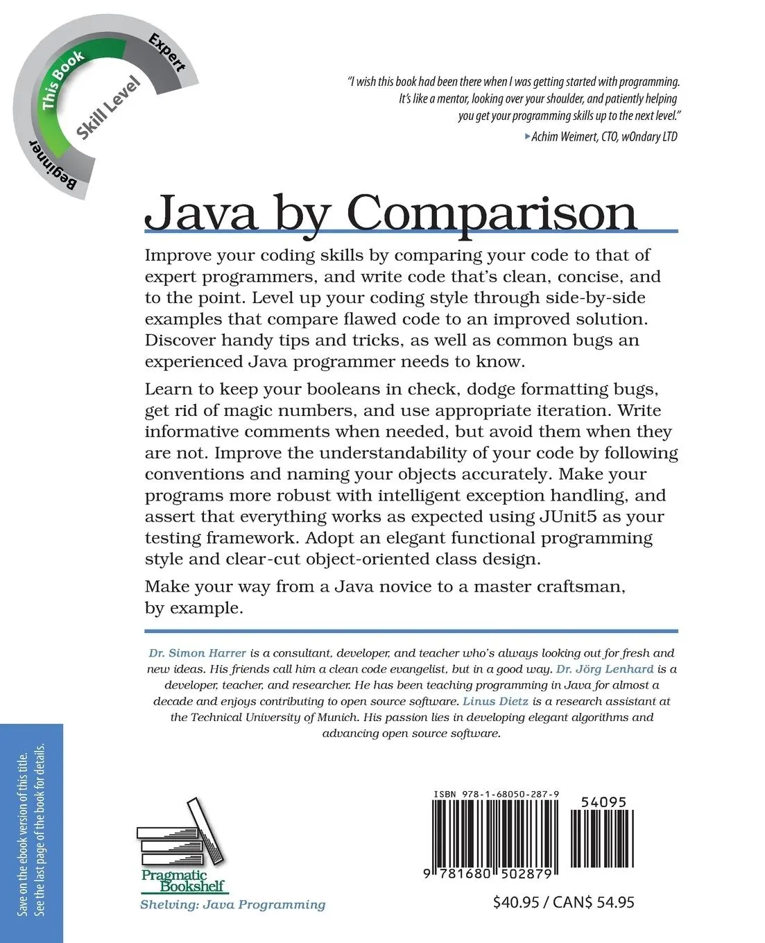Rückseite: 9781680502879 | Java by Comparison | Become a Java Craftsman in 70 Examples | Buch