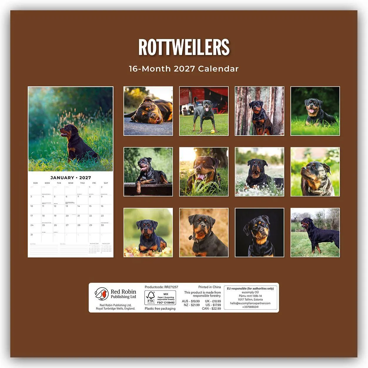 Bild: 9781837012879 | Rottweilers - Rottweiler 2027 - 16-Monatskalender | Robin Red | 28 S.
