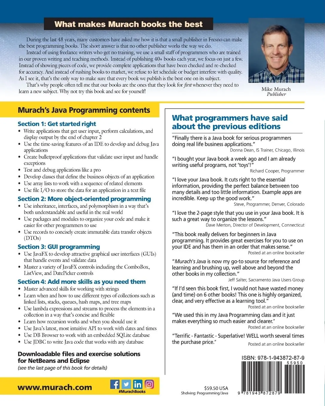 Rückseite: 9781943872879 | Murach's Java Programming (6th Edition) | Joel Murach | Taschenbuch