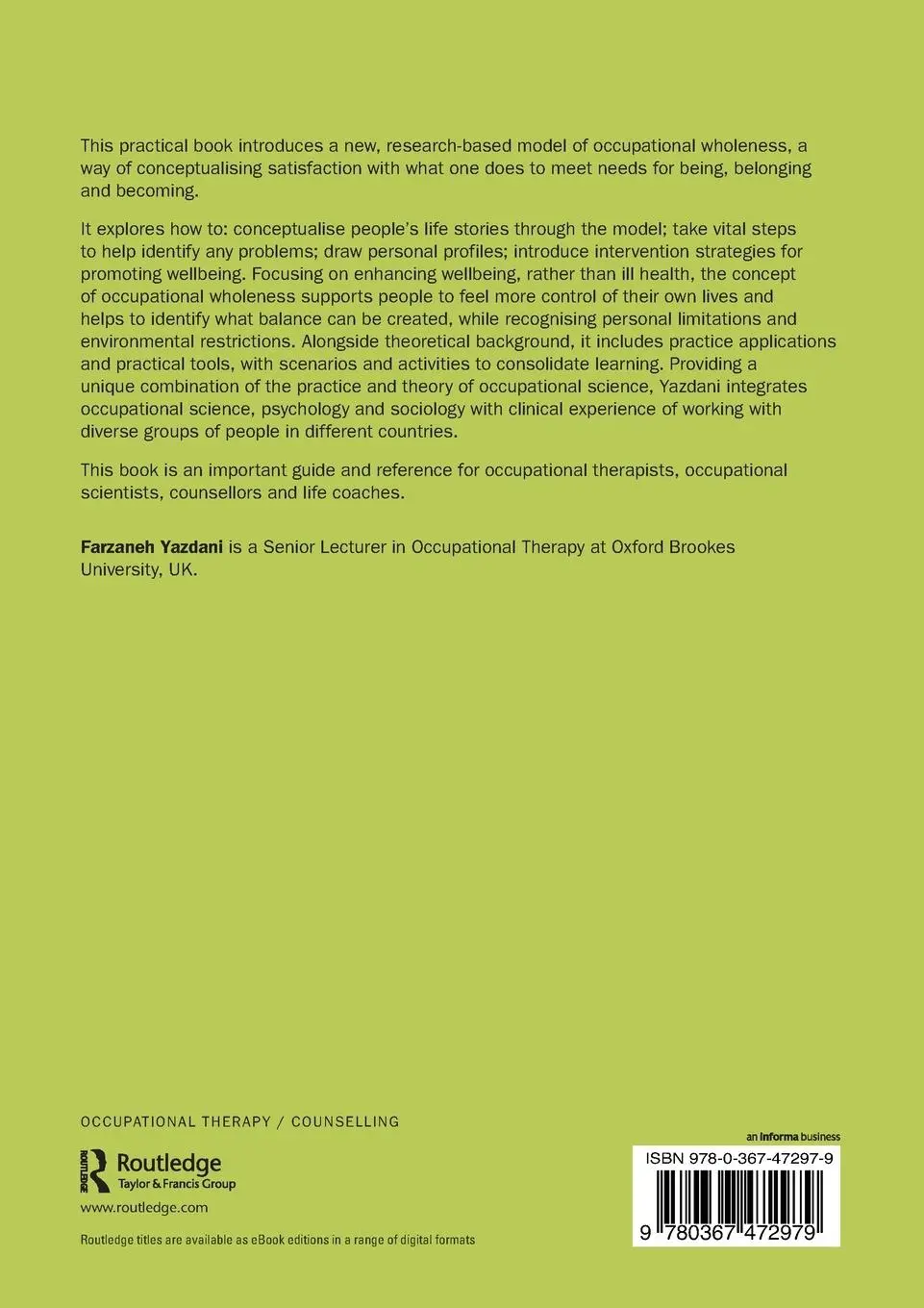 Rückseite: 9780367472979 | Occupational Wholeness for Health and Wellbeing | Farzaneh Yazdani