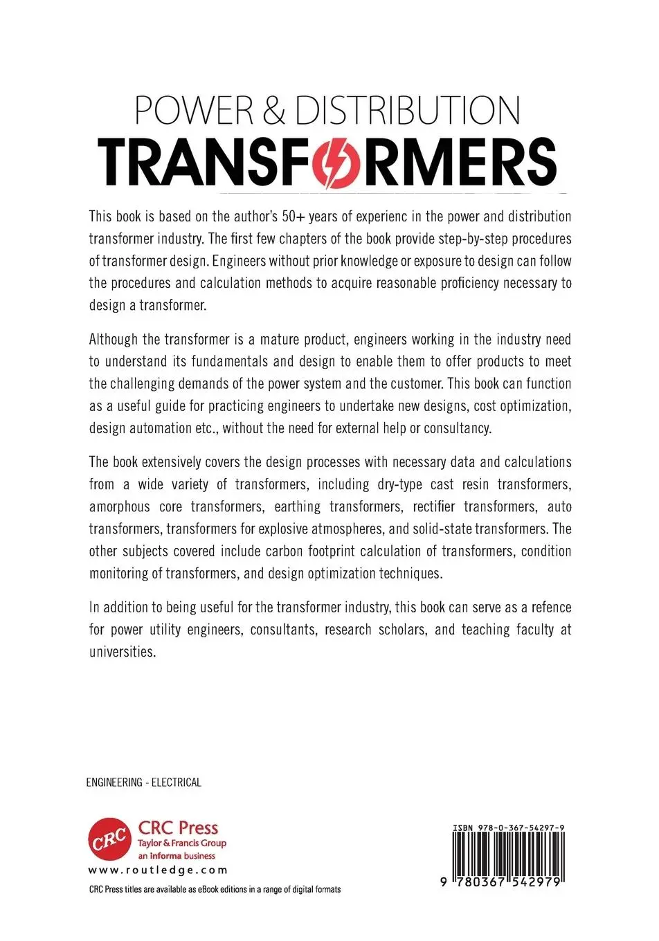 Rückseite: 9780367542979 | Power and Distribution Transformers | Practical Design Guide | Nair