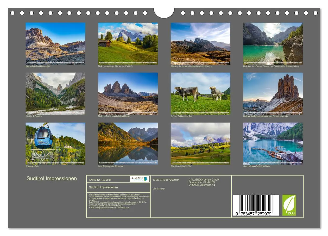 Bild: 9783457262979 | Südtirol Impressionen (Wandkalender 2026 DIN A4 quer), CALVENDO...