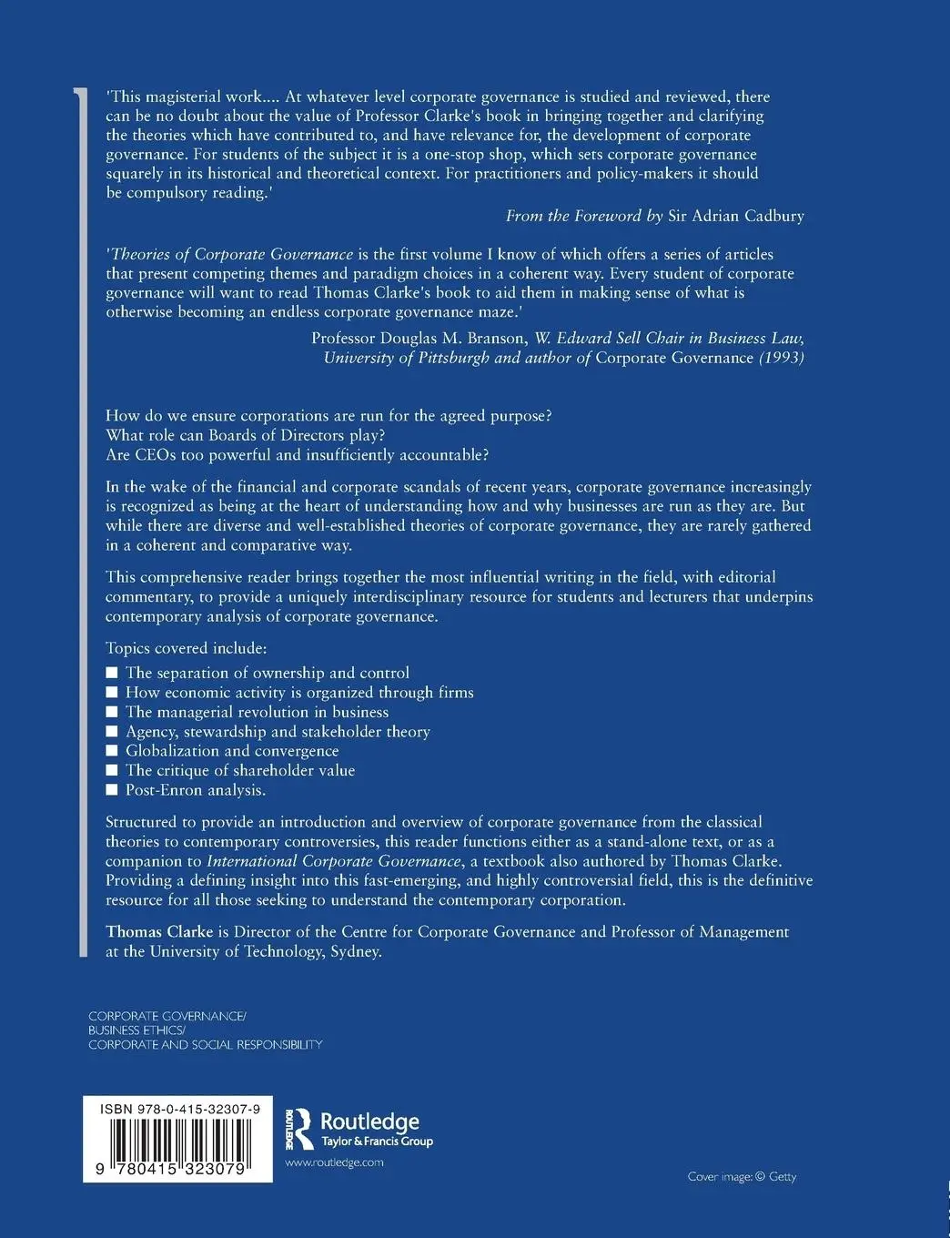 Rückseite: 9780415323079 | Theories of Corporate Governance | Thomas Clarke | Taschenbuch | 2004
