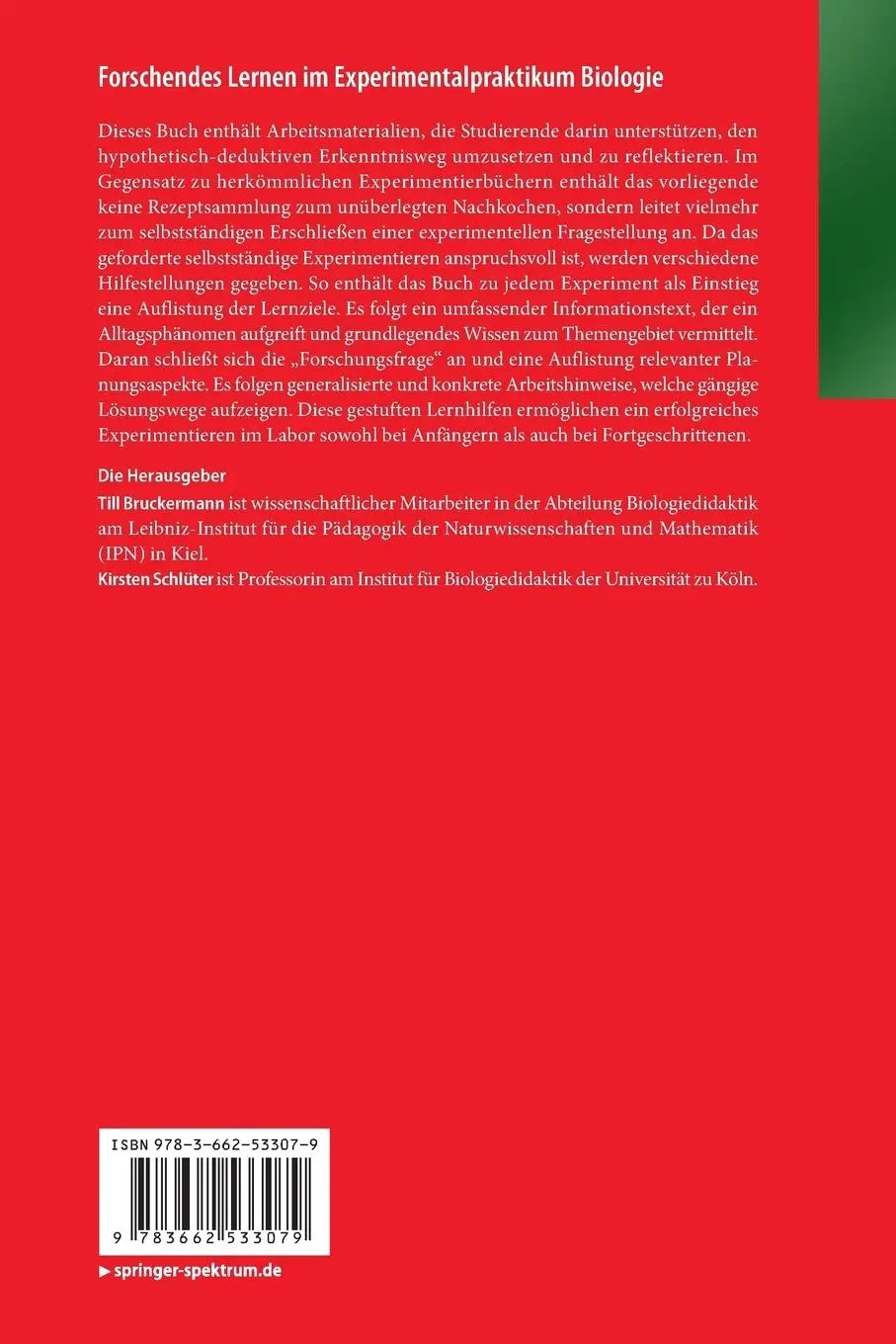 Rückseite: 9783662533079 | Forschendes Lernen im Experimentalpraktikum Biologie | Taschenbuch