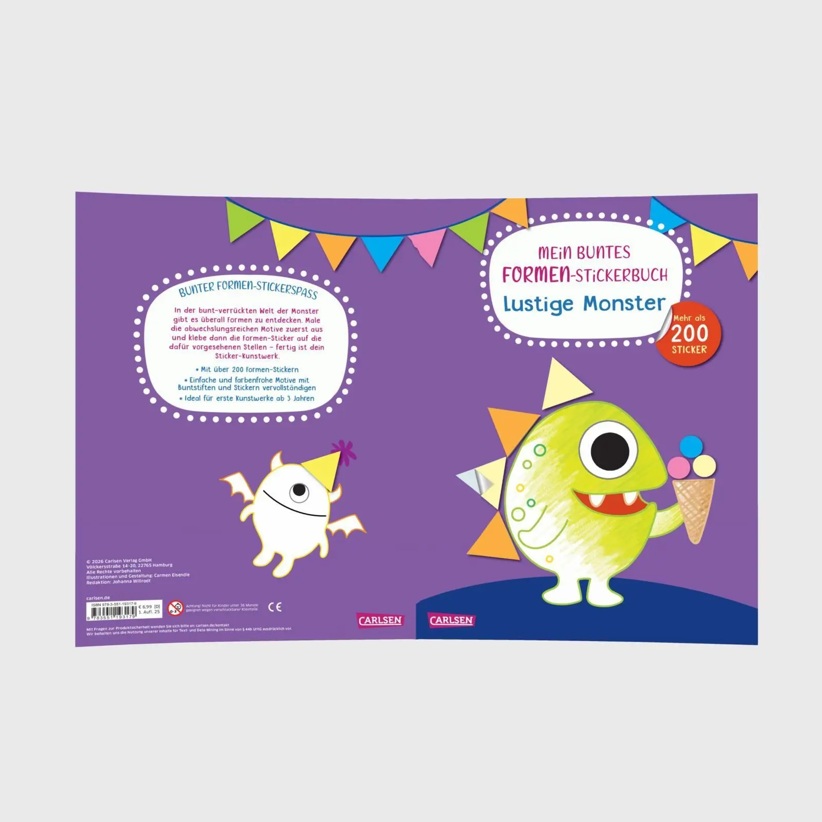 Bild: 9783551193179 | Mein buntes Formen-Stickerbuch: Lustige Monster | Carmen Eisendle