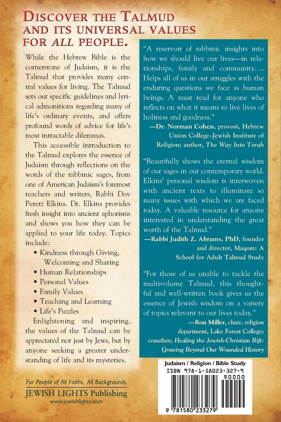 Rückseite: 9781580233279 | The Wisdom of Judaism | An Introduction to the Values of the Talmud