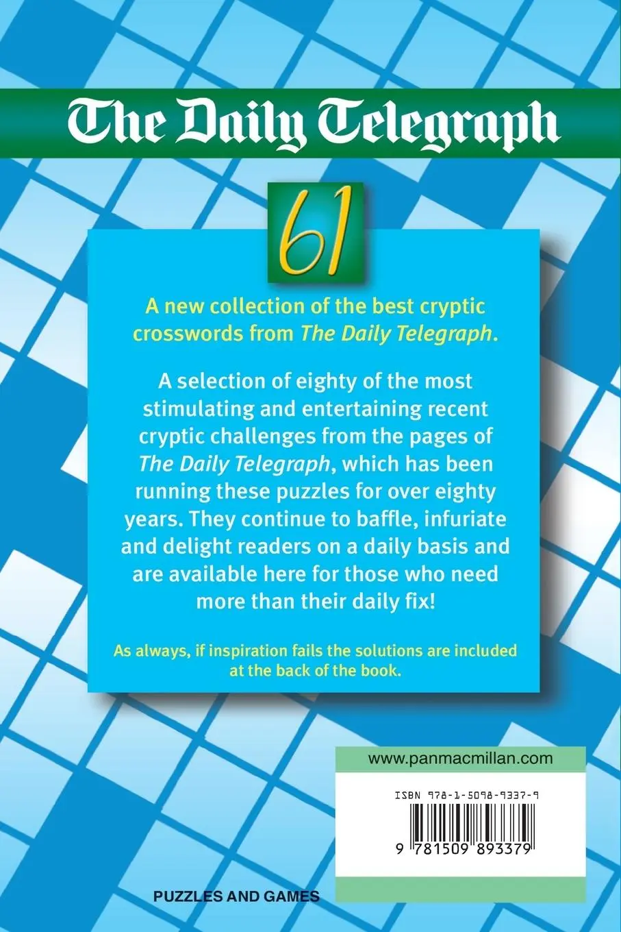 Rückseite: 9781509893379 | Daily Telegraph Cryptic Crossword Book 61 | Telegraph Group Limited