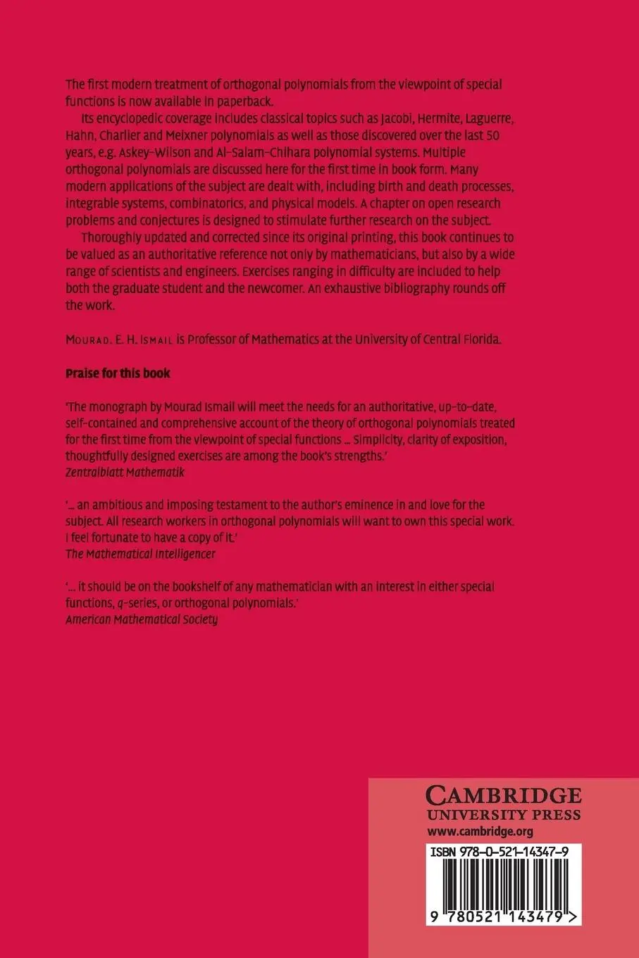 Rückseite: 9780521143479 | Classical and Quantum Orthogonal Polynomials in One Variable | Ismail
