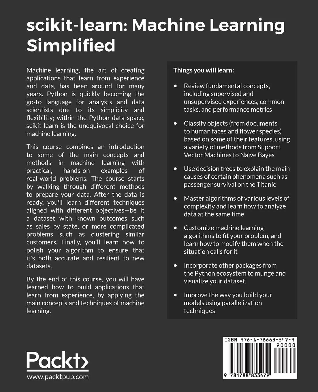 Rückseite: 9781788833479 | scikit-learn | Raúl Garreta (u. a.) | Taschenbuch | Englisch | 2017