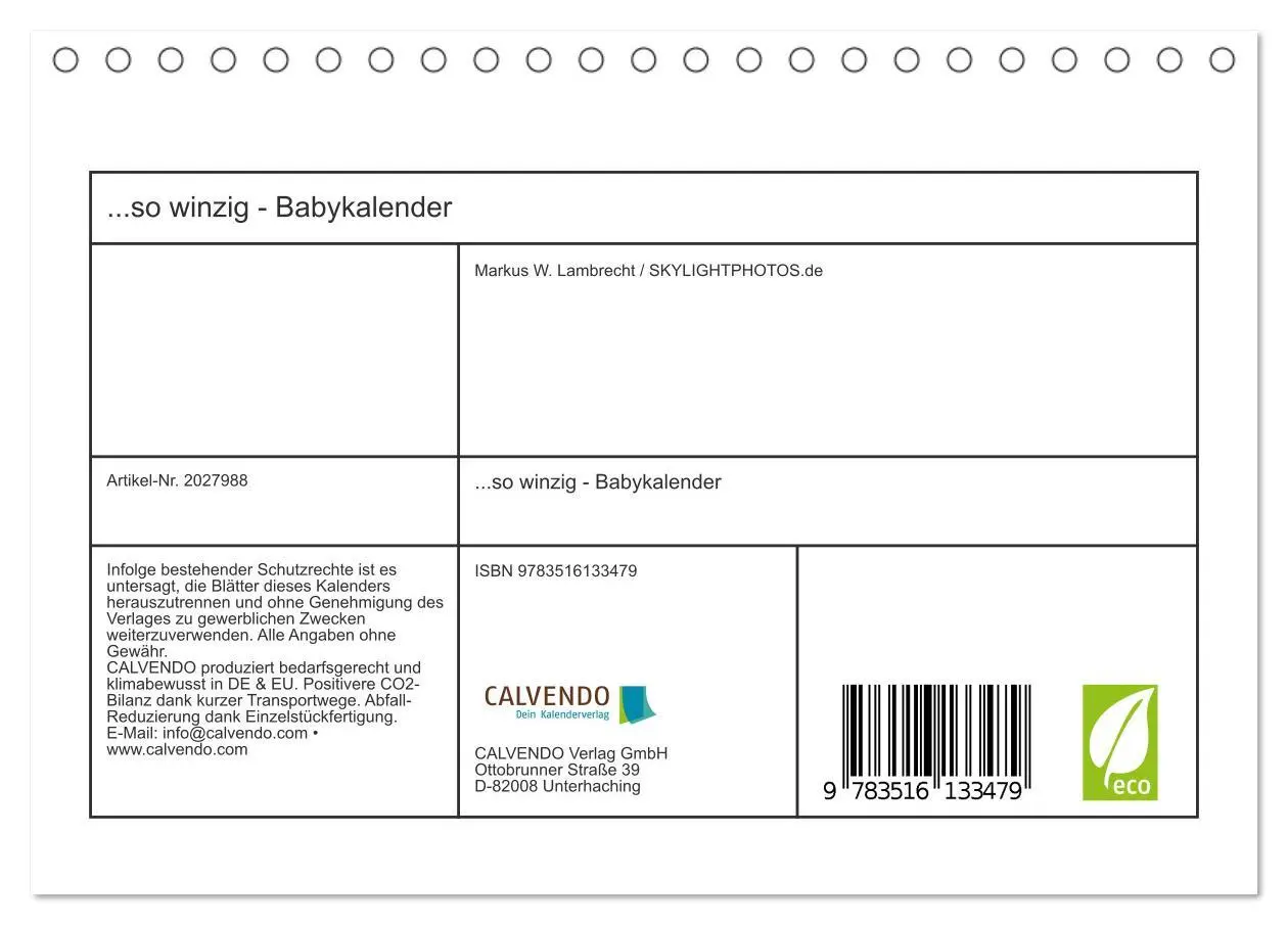 Bild: 9783516133479 | ...so winzig - Babykalender (Tischkalender 2026 DIN A5 quer),...