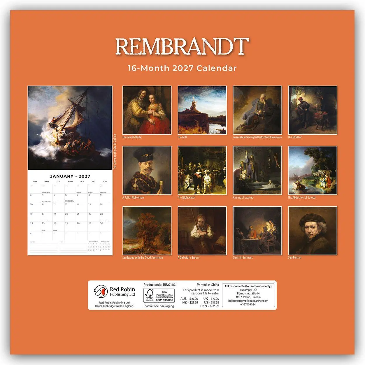 Rückseite: 9781837013579 | Rembrandt 2027 - 16-Monatskalender | Robin Red | Kalender | 28 S.
