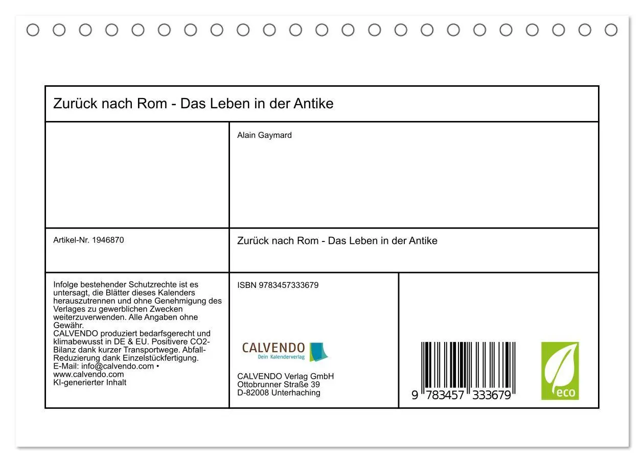 Bild: 9783457333679 | Zurück nach Rom - Das Leben in der Antike (Tischkalender 2026 DIN...