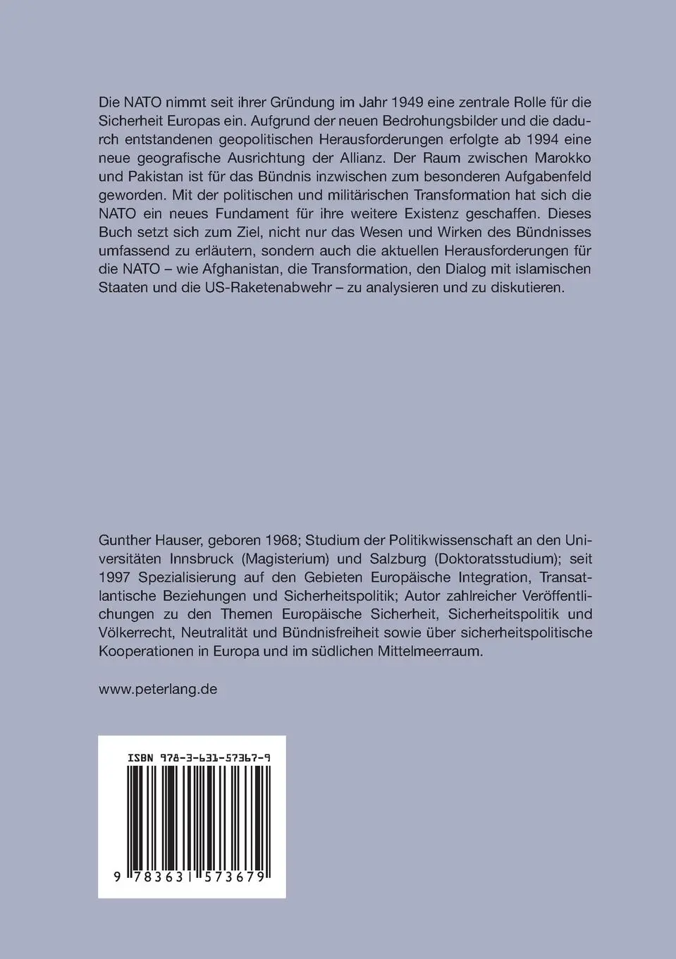 Rückseite: 9783631573679 | Die NATO ¿ Transformation, Aufgaben, Ziele | Gunther Hauser | Buch
