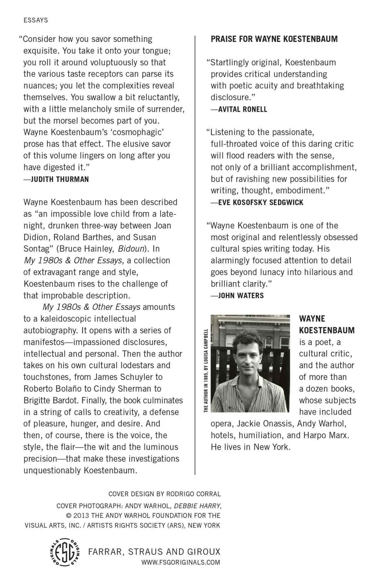 Rückseite: 9780374533779 | My 1980s and Other Essays | Wayne Koestenbaum | Taschenbuch | Englisch