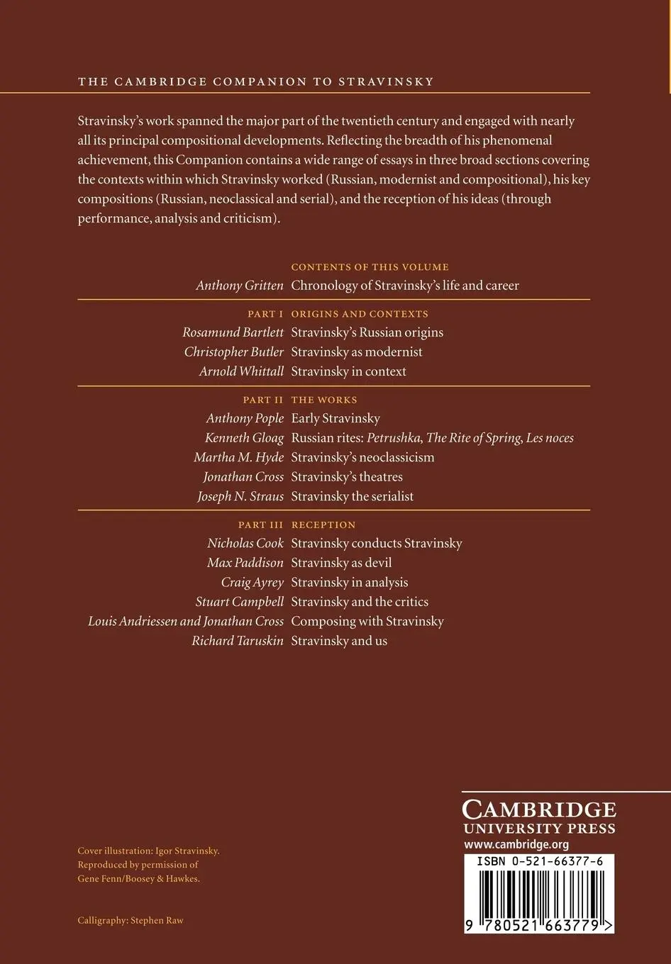 Rückseite: 9780521663779 | The Cambridge Companion to Stravinsky | Jonathan Cross (u. a.) | Buch