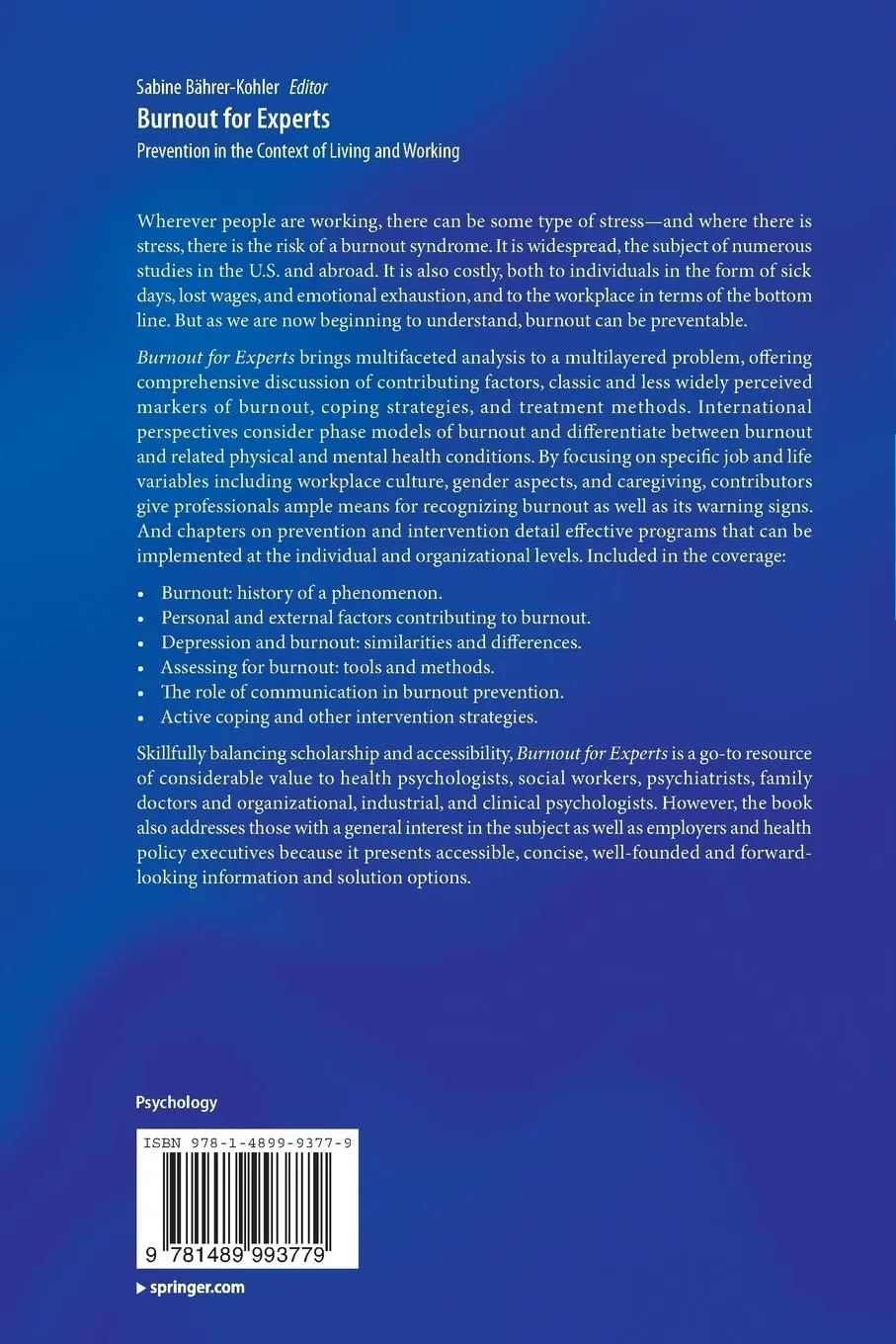 Rückseite: 9781489993779 | Burnout for Experts | Prevention in the Context of Living and Working