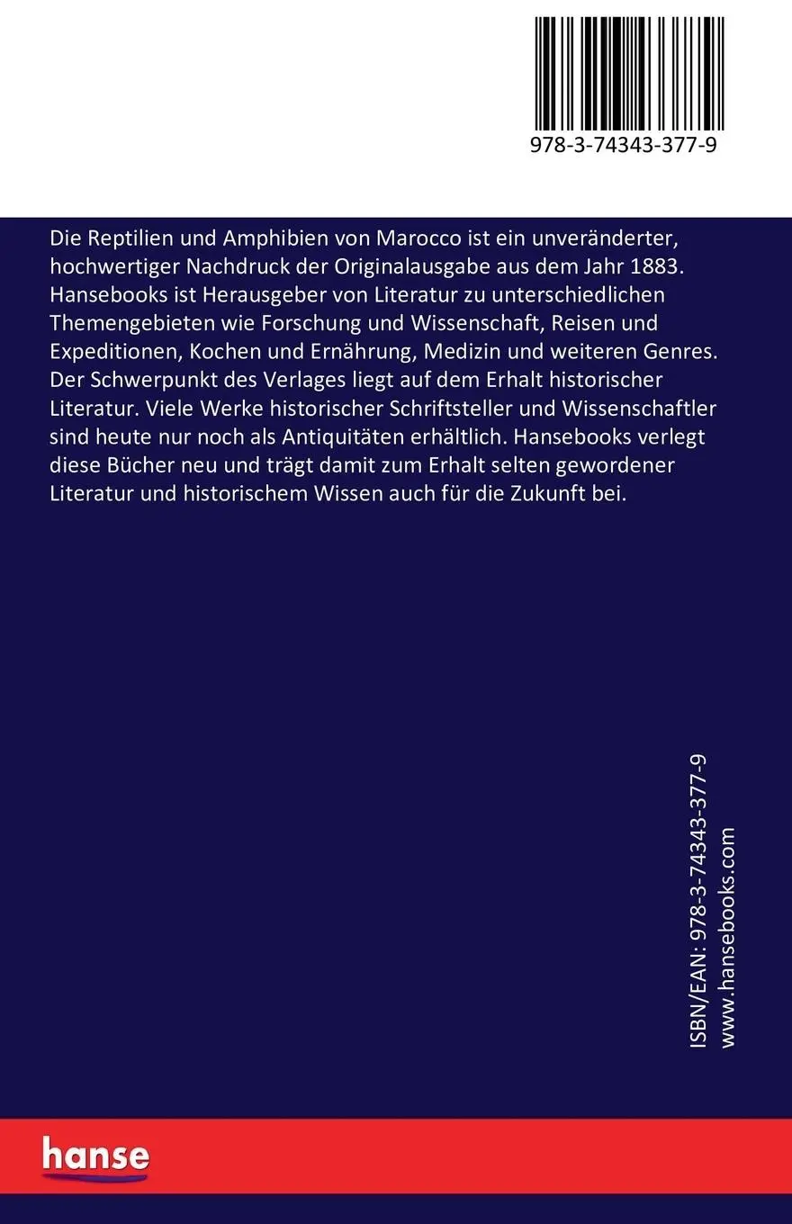 Rückseite: 9783743433779 | Die Reptilien und Amphibien von Marocco | Oskar Boettger | Taschenbuch