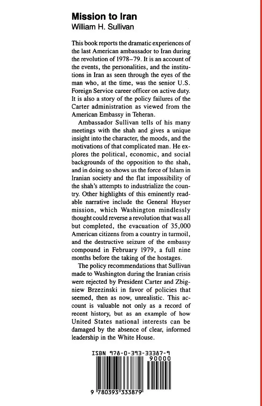 Rückseite: 9780393333879 | Mission to Iran | William H. Sullivan | Taschenbuch | Englisch | 1981