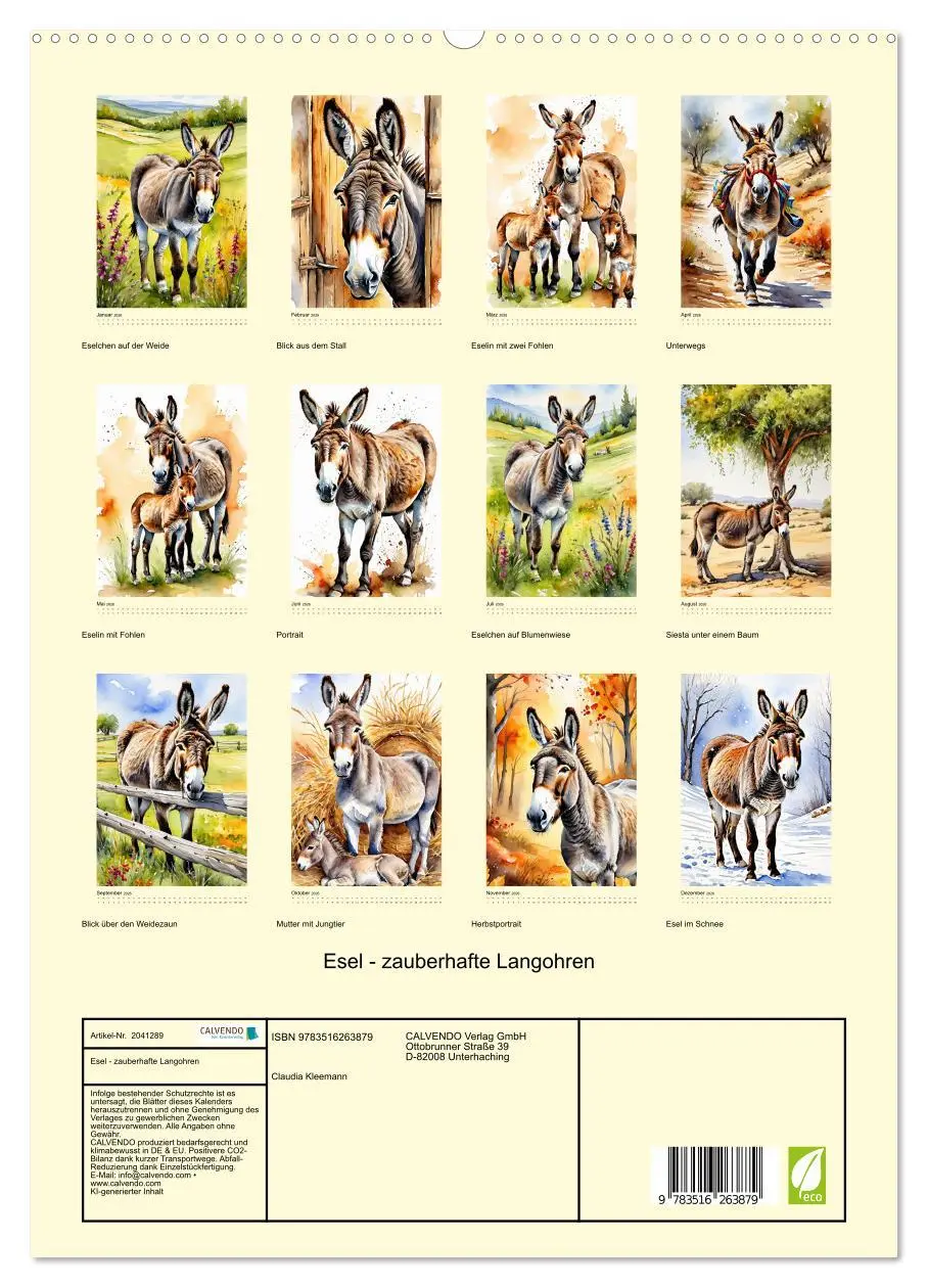 Bild: 9783516263879 | Esel - zauberhafte Langohren (hochwertiger Premium Wandkalender...