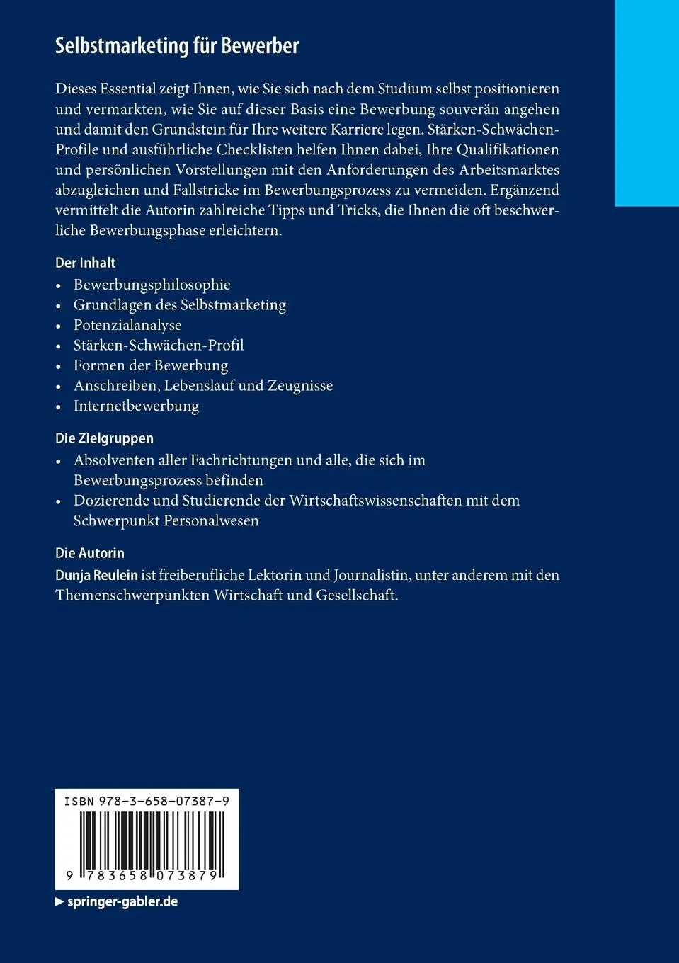 Rückseite: 9783658073879 | Selbstmarketing für Bewerber | Dunja Reulein | Taschenbuch | Deutsch