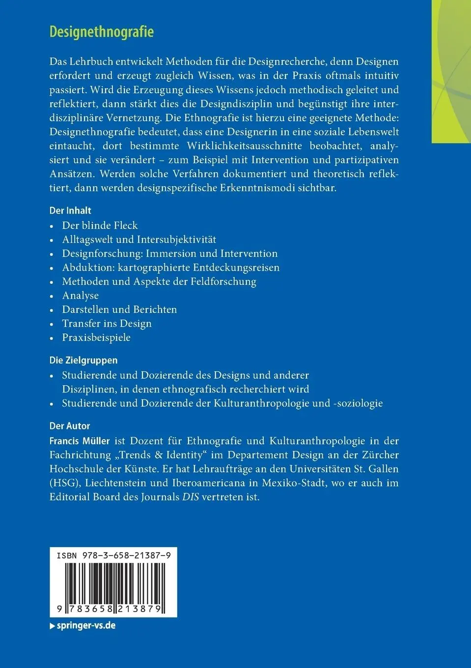 Rückseite: 9783658213879 | Designethnografie | Methodologie und Praxisbeispiele | Francis Müller