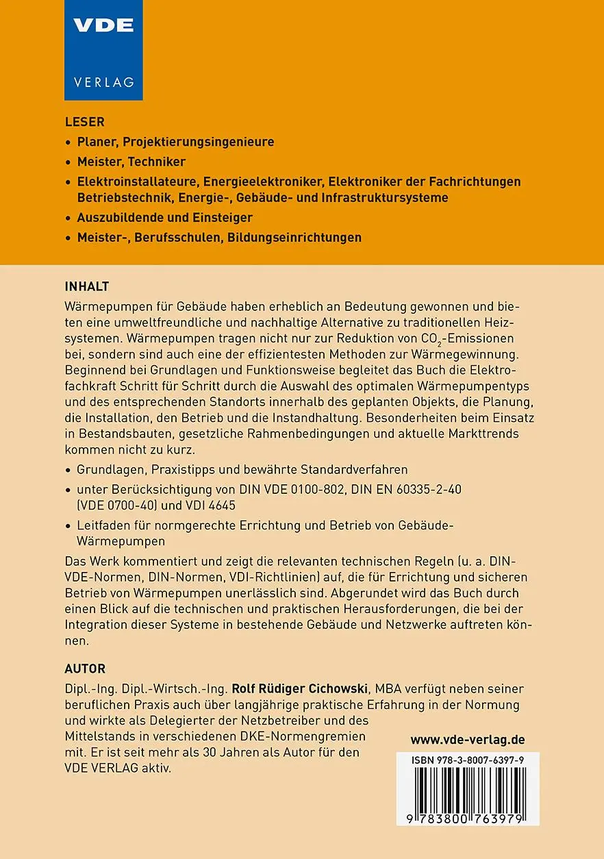 Rückseite: 9783800763979 | Wärmepumpen für Gebäude gemäß DIN VDE 0100 | Rolf Rüdiger Cichowski