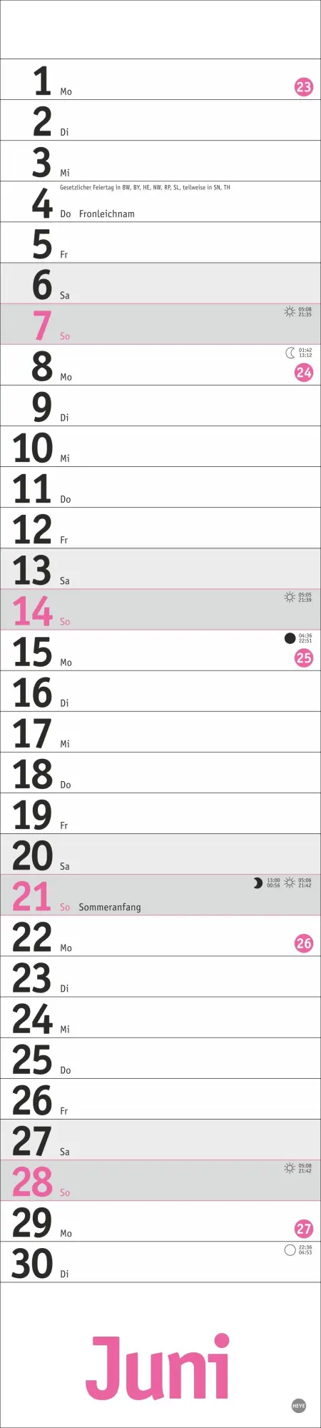 Bild: 9783756414079 | Langplaner, pink 2026 | Kalender | Bürokalender Heye | 13 S. | Deutsch