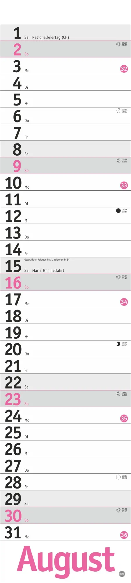Bild: 9783756414079 | Langplaner, pink 2026 | Kalender | Bürokalender Heye | 13 S. | Deutsch
