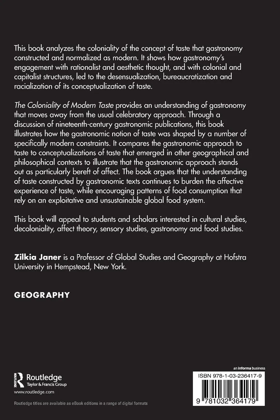 Rückseite: 9781032364179 | The Coloniality of Modern Taste | A Critique of Gastronomic Thought