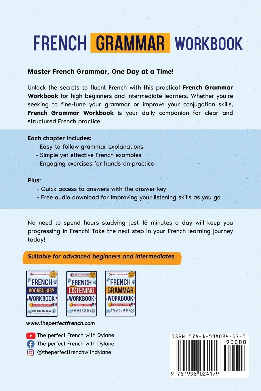 Rückseite: 9781998024179 | French Grammar Workbook - 50 French Grammar and Conjugation...