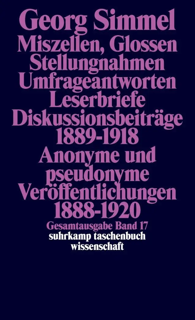 Cover: 9783518284179 | Gesamtausgabe in 24 Bänden | Georg Simmel | Taschenbuch | 626 S.