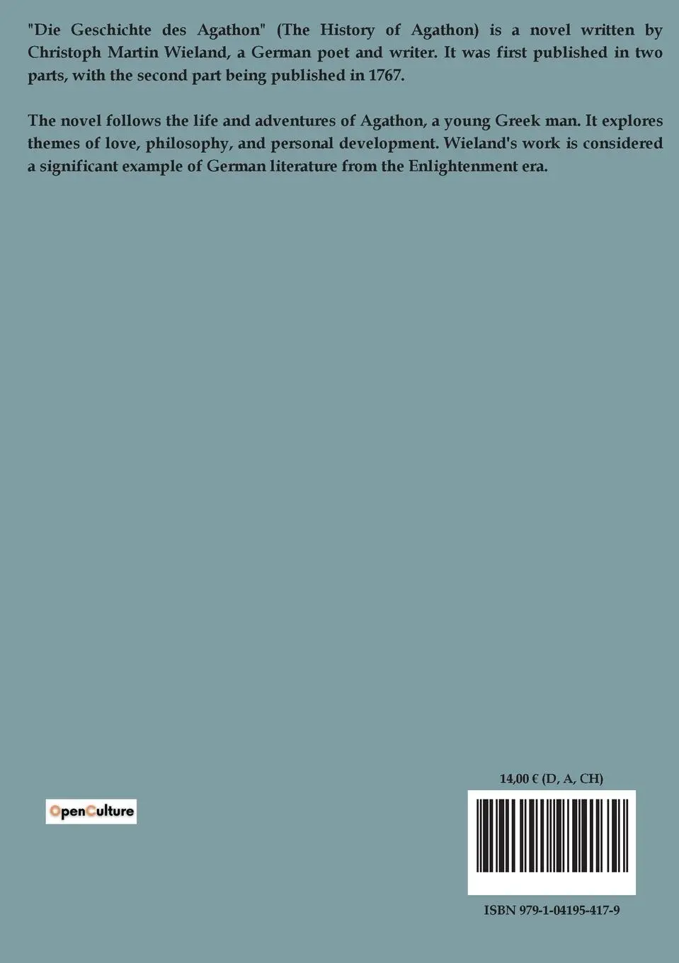 Rückseite: 9791041954179 | Die Geschichte des Agathon | Christoph Martin Wieland | Taschenbuch