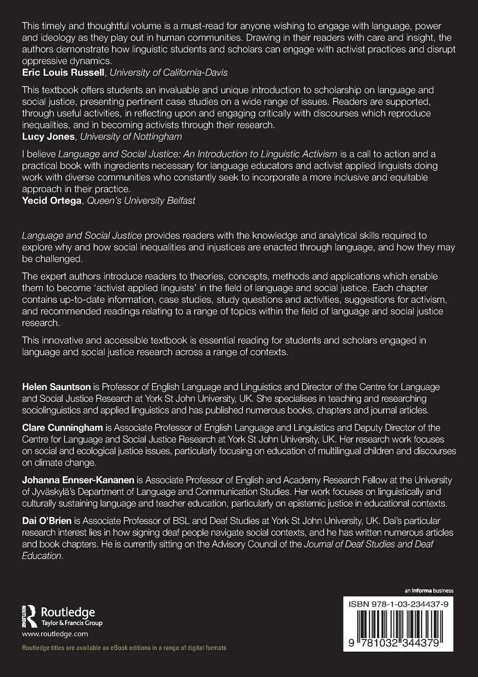 Rückseite: 9781032344379 | Language and Social Justice | An Introduction to Linguistic Activism