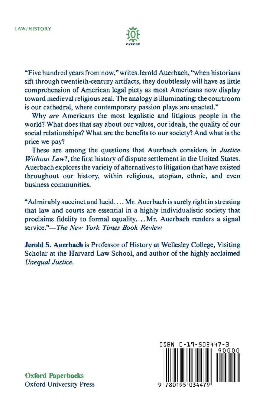 Rückseite: 9780195034479 | Justice Without Law? | Resolving Disputes Without Lawyers | Auerbach