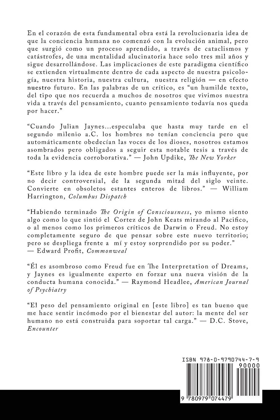 Rückseite: 9780979074479 | El origen de la conciencia en la ruptura de la mente bicameral | Buch