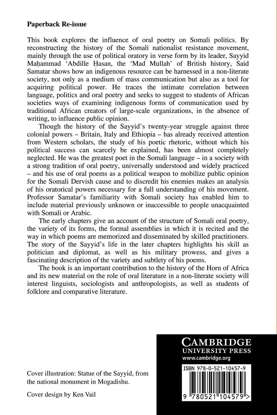 Rückseite: 9780521104579 | Oral Poetry and Somali Nationalism | Said S. Samatar | Taschenbuch