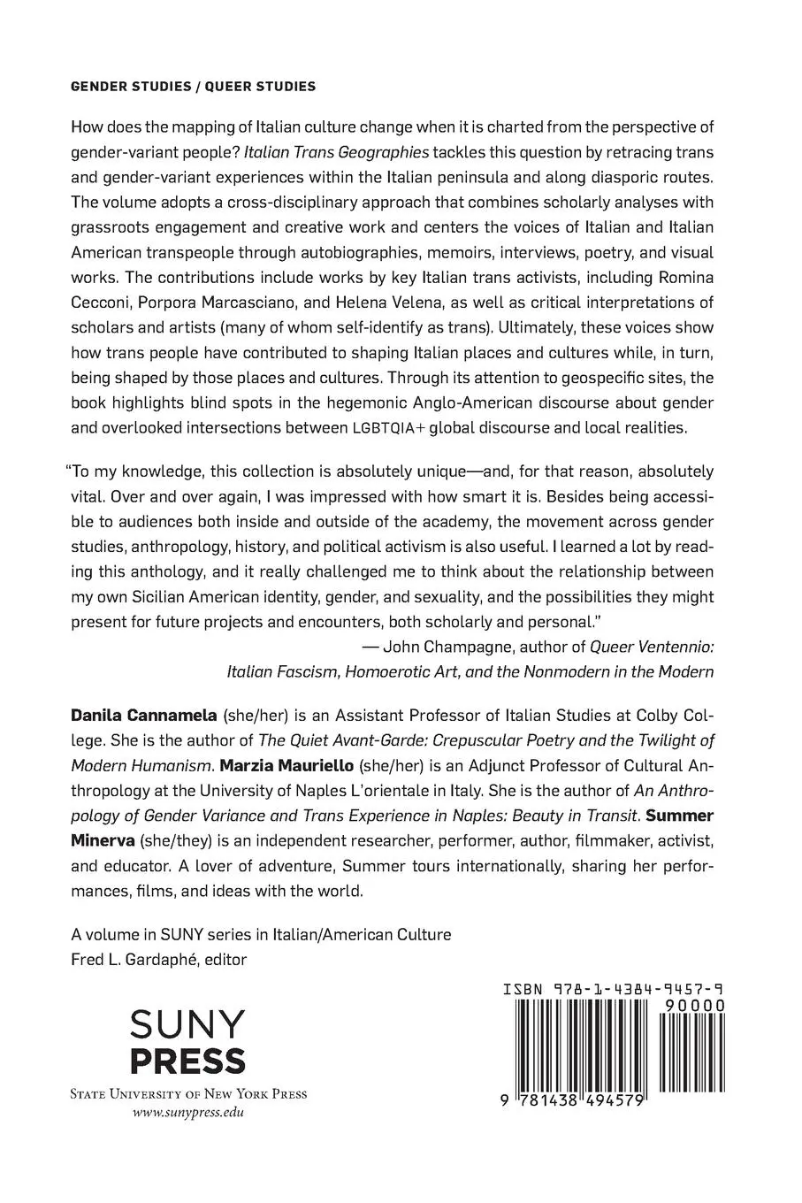 Rückseite: 9781438494579 | Italian Trans Geographies | Danila Cannamela (u. a.) | Taschenbuch
