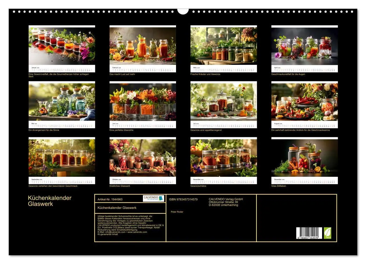 Bild: 9783457314579 | Küchenkalender Glaswerk (Wandkalender 2026 DIN A2 quer), CALVENDO...