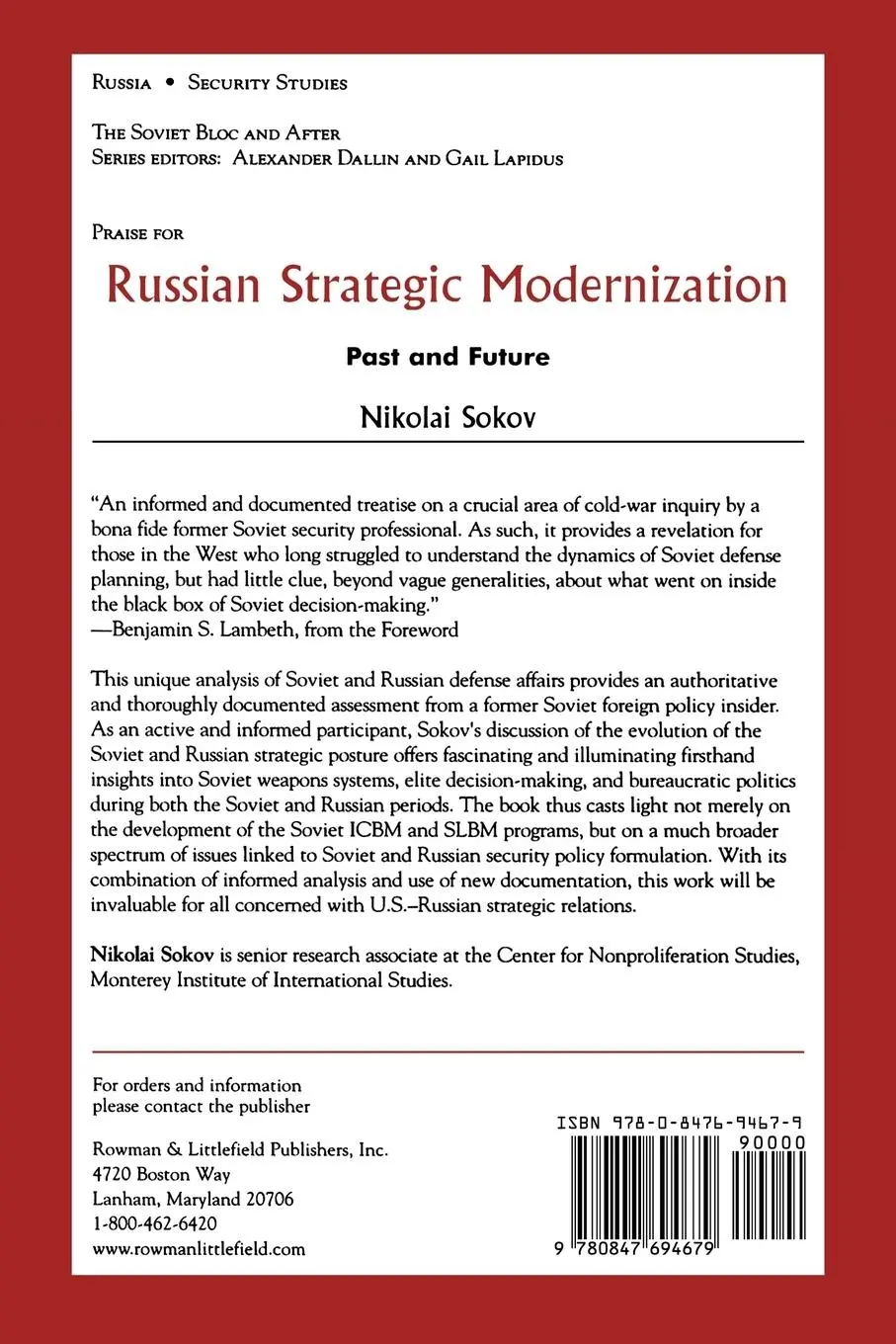 Rückseite: 9780847694679 | Russian Strategic Modernization | Past and Future | Nikolai Sokov