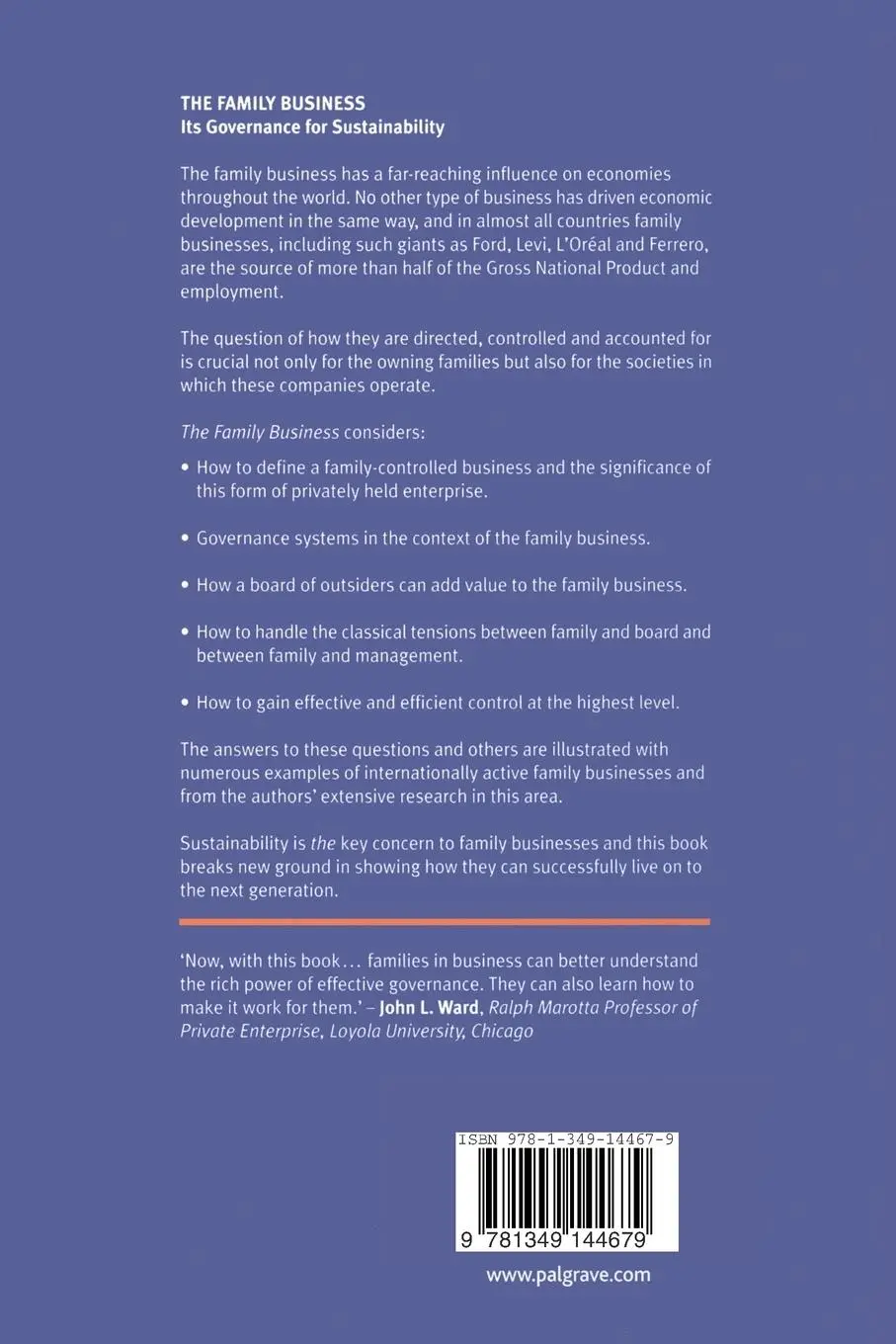 Rückseite: 9781349144679 | The Family Business | Its Governance for Sustainability | Taschenbuch