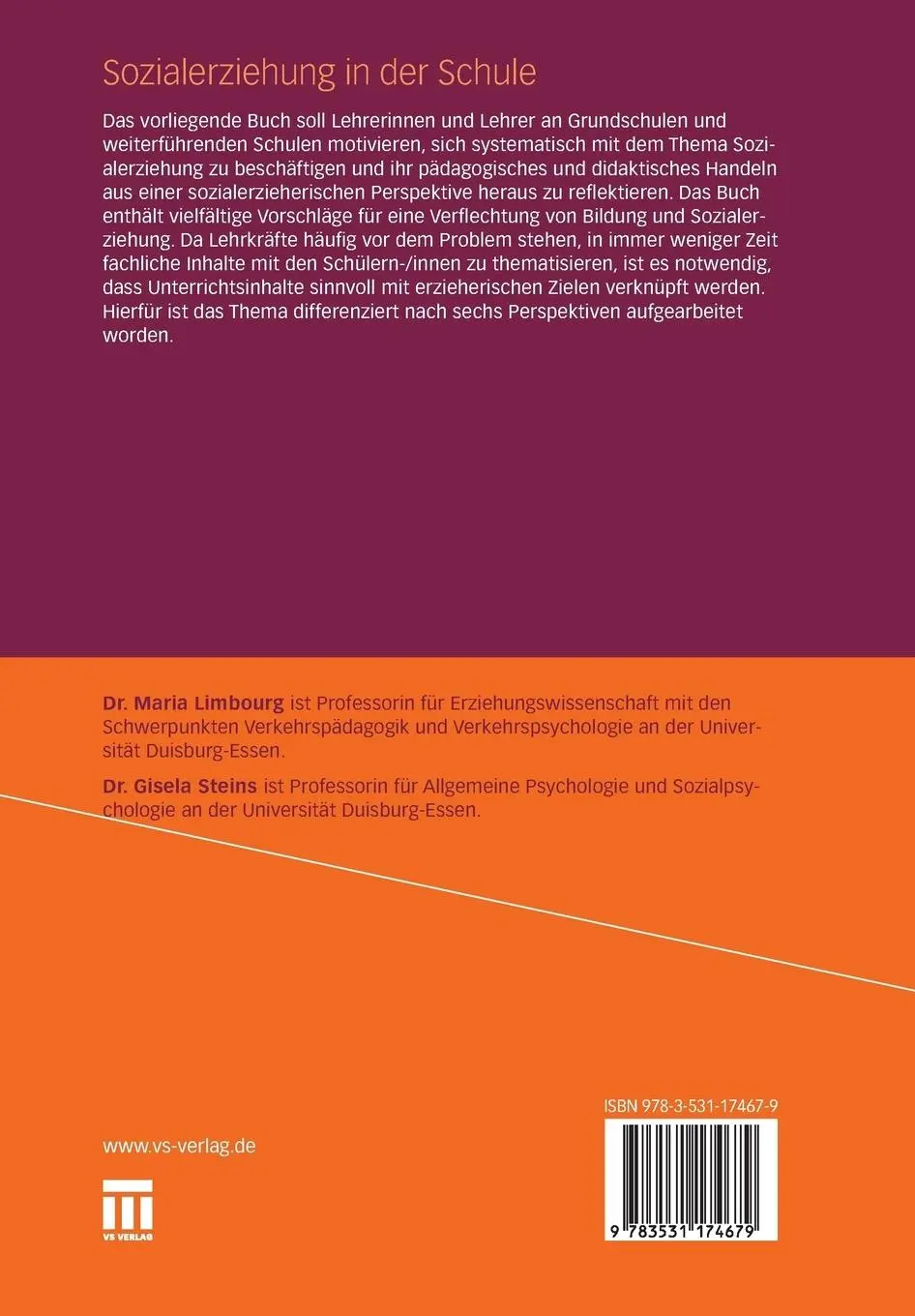 Rückseite: 9783531174679 | Sozialerziehung in der Schule | Gisela Steins (u. a.) | Taschenbuch