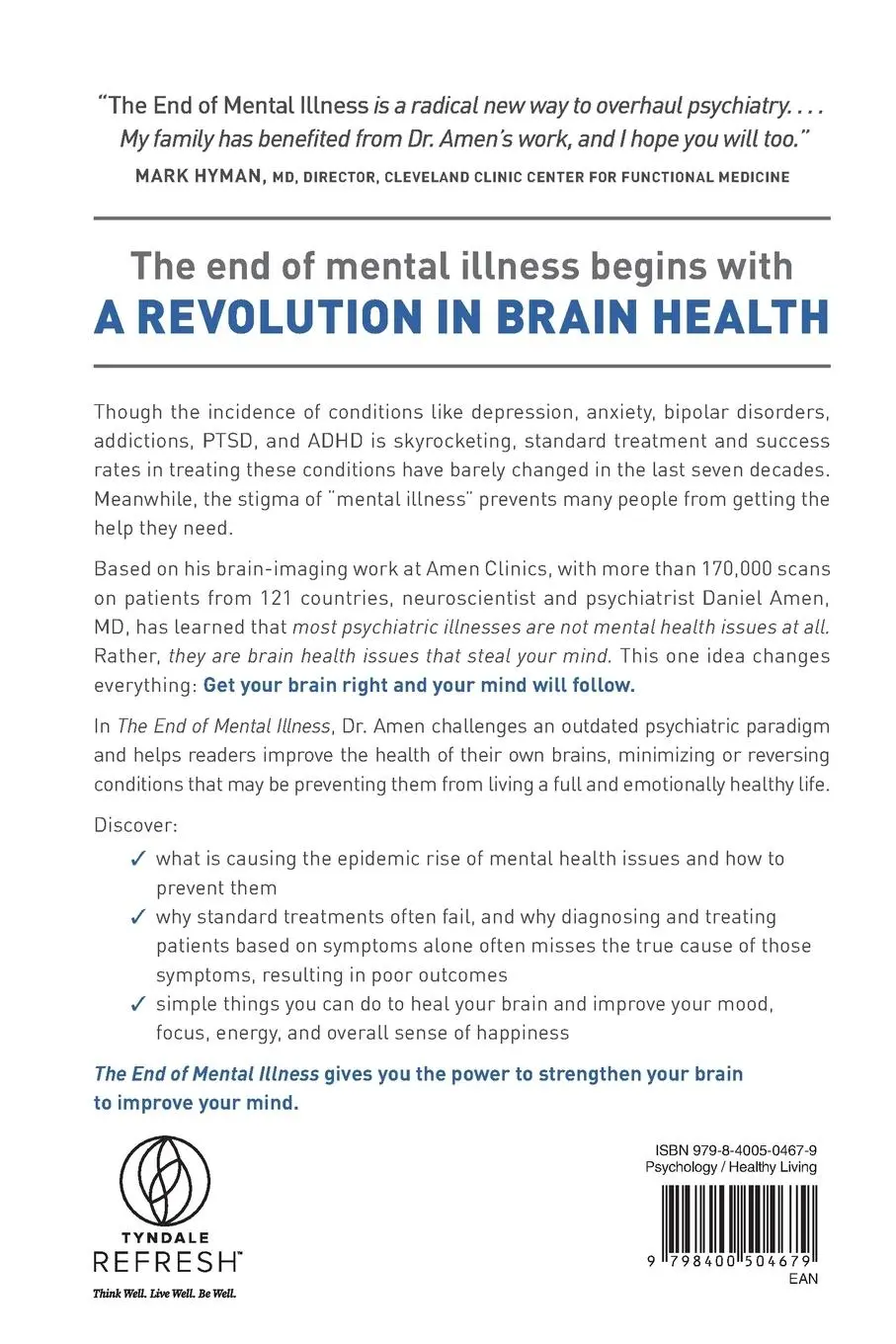 Rückseite: 9798400504679 | The End of Mental Illness | Daniel G. Amen | Taschenbuch | Englisch