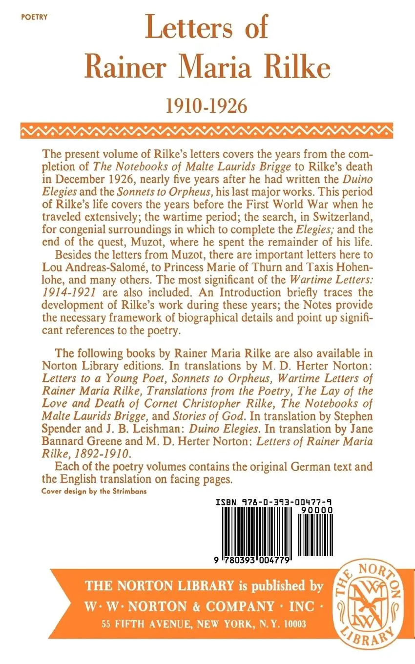 Rückseite: 9780393004779 | Letters of Rainer Maria Rilke, 1910-1926 | Rainer Maria Rilke | Buch