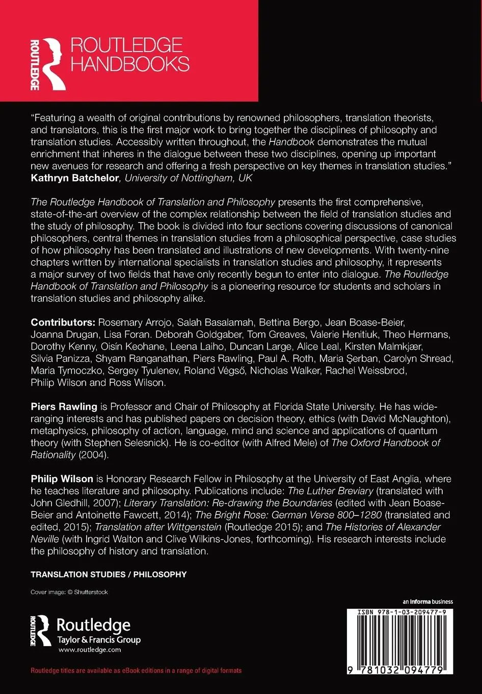 Rückseite: 9781032094779 | The Routledge Handbook of Translation and Philosophy | Rawling (u. a.)