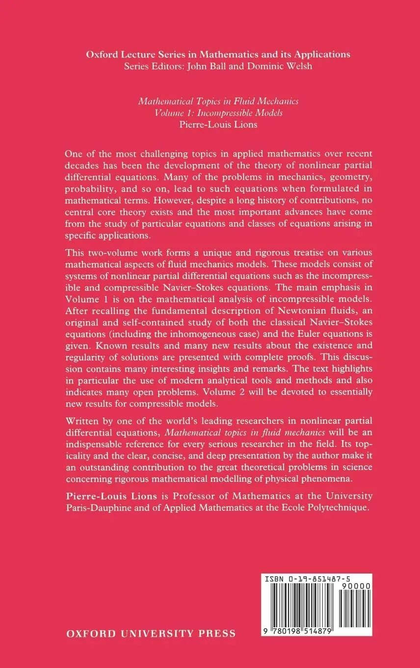 Rückseite: 9780198514879 | Mathematical Topics in Fluid Mechanics | Pierre-Louis Lions | Buch Rückseite: 9780198514879 | Mathematical Topics in Fluid Mechanics | Pierre-Louis Lions | Buch