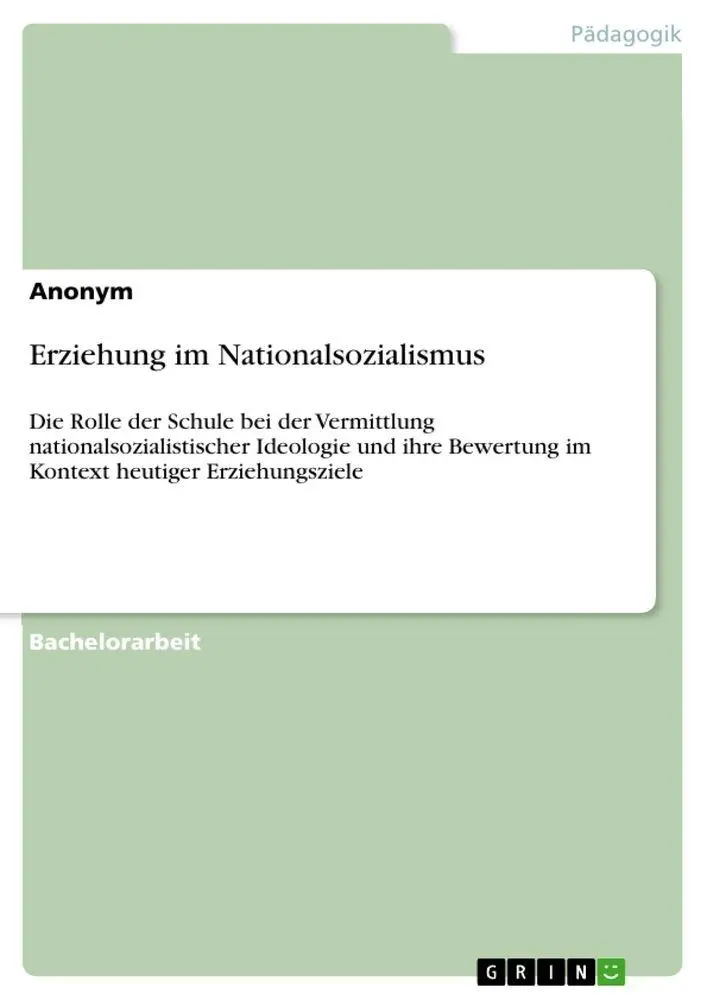 Cover: 9783389144879 | Erziehung im Nationalsozialismus | Anonymous | Taschenbuch | 60 S.
