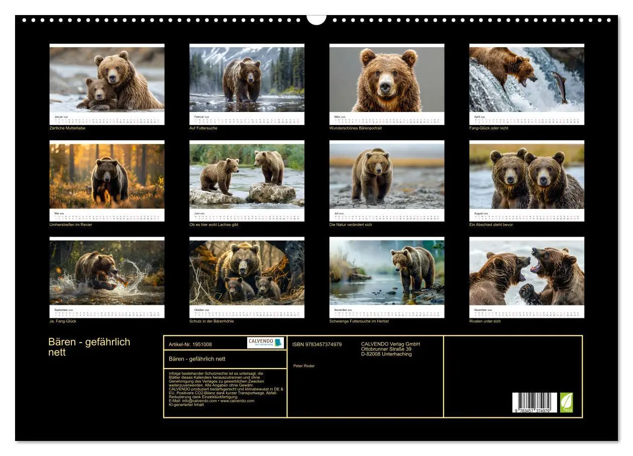 Bild: 9783457374979 | Bären - gefährlich nett (Wandkalender 2026 DIN A2 quer), CALVENDO...